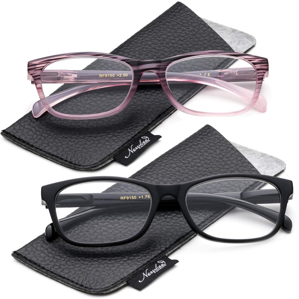 2 Pack Fashion Reading Glasses for Women Spring Temple with Carrying Pouches