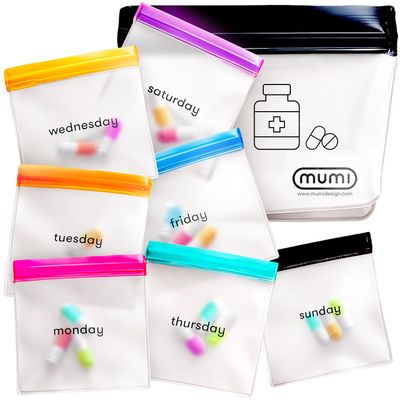 MUMI Pill Pouch Set, Travel Pill Organizer 7 Mini Zipper Pouches, Small Pill Bags, Reusable Pouches for Medicine Travel, Pocket Pill Organizer, Purse Accessories, Vitamin Organizer
