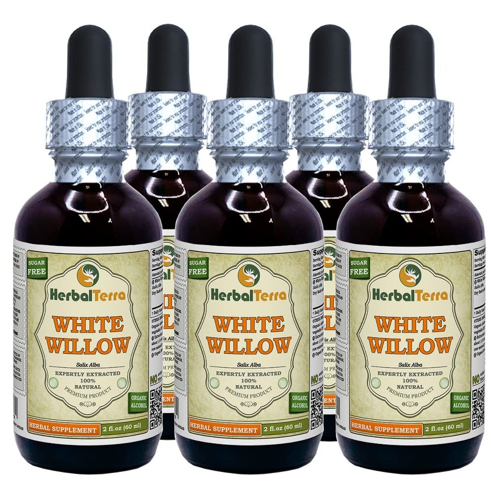 White Willow (Salix Alba) Tincture, Organic Dried Bark Liquid Extract (Brand Name: HerbalTerra, Proudly Made in USA) 5x2 fl.oz (5x60 ml)