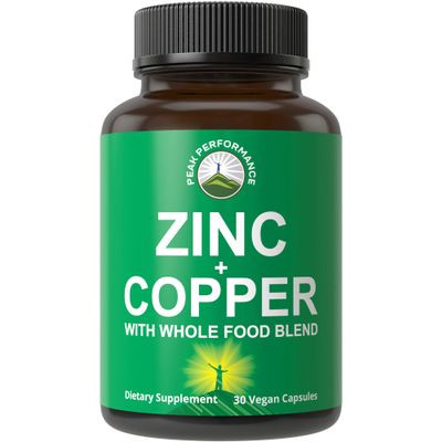 Zinc with Copper + Whole Food Blend of 25 Vegetables and Fruits for Max Absorption. Immune Support Supplement Capsules. Two Essential Minerals for Immunity. Zinc Vitamin Pills for Men and Women.