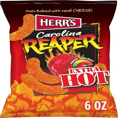Herrs Cheese Curls, Carolina Reaper Flavor, Gluten Free Snacks, 6oz Bag (12 Count)