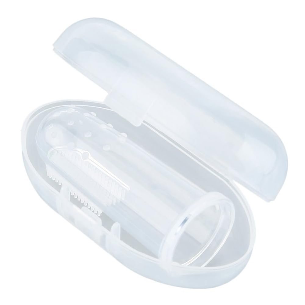 AKOAK 1 Pack Useful Baby Finger Toothbrush Soft Silicone Training Toothbrush with Storage Box, Baby Teeth Cleaning Massage Oral Care (White)