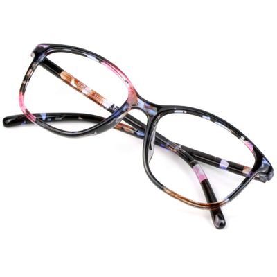 VisionGlobal Blue Light Blocking Computer Glasses, Reading Glasses for Men/Women, Stylish Square Frame, Anti Glare (Flower, +0.50 Magnification)