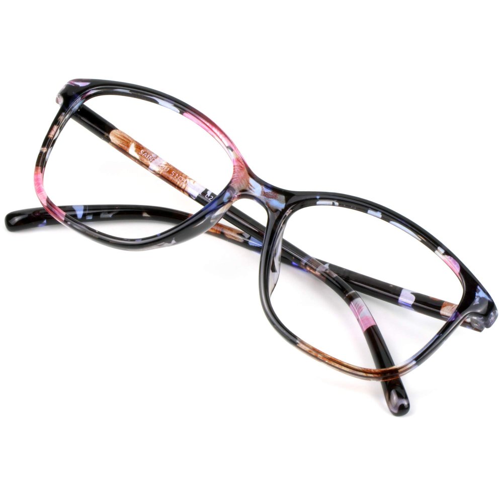 VisionGlobal Blue Light Blocking Computer Glasses, Reading Glasses for Men/Women, Stylish Square Frame, Anti Glare (Flower, +0.50 Magnification)