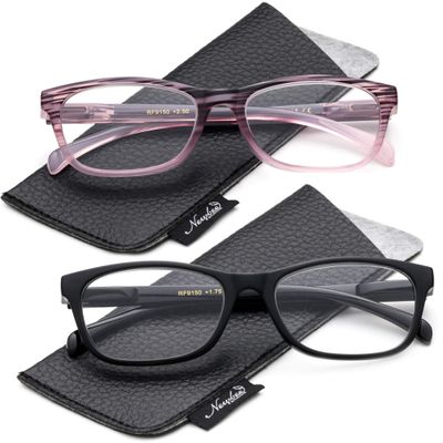 2 Pack Fashion Reading Glasses for Women Spring Temple with Carrying Pouches