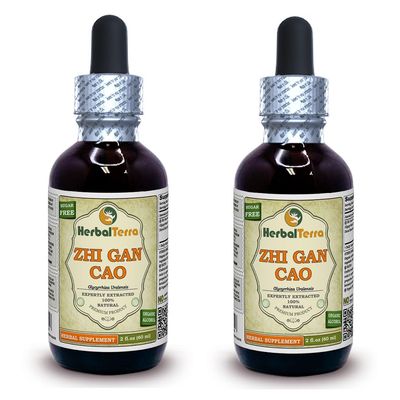 Zhi Gan Cao, Licorice (Glycyrrhiza Glabra) Tincture, Organic Dried Processed Root Powder Liquid Extract (Brand Name: HerbalTerra, Proudly Made in USA) 2x2 fl.oz (2x60 ml)