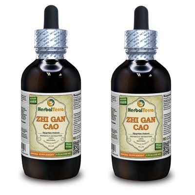 Zhi Gan Cao, Licorice (Glycyrrhiza Glabra) Tincture, Organic Dried Processed Root Powder Liquid Extract (Brand Name: HerbalTerra, Proudly Made in USA) 2x4 fl.oz (2x120 ml)