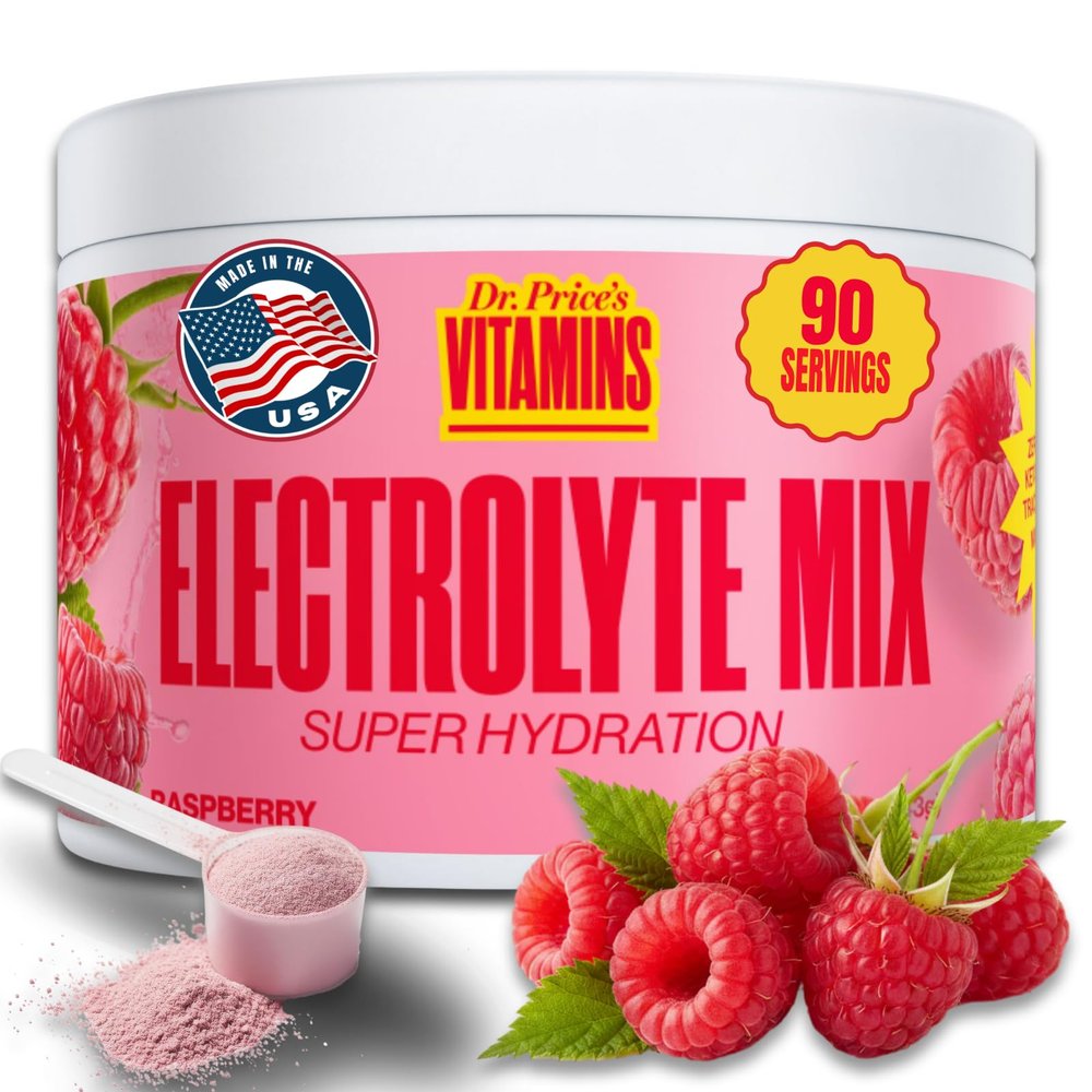 Dr. Prices Electrolytes Powder Bulk  Raspberry, 90 Servings | Sugar Free Hydration Drink Mix with 72+ Trace Minerals, Manganese | Keto Electrolytes | Vegan, Doctor-Formulated, Made in USA