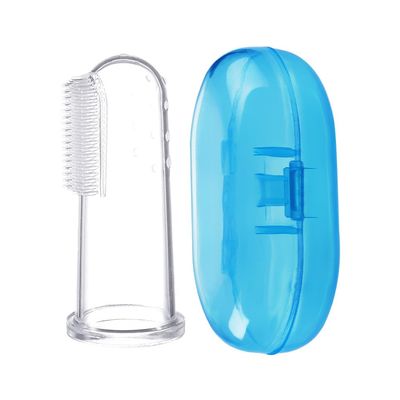 AKOAK 1 Pack Useful Baby Finger Toothbrush Soft Silicone Training Toothbrush with Storage Box, Baby Teeth Cleaning Massage Oral Care (Blue)