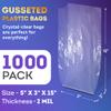APQ Supply Clear Gusseted Poly Bags, 5 x 3 x 15 Inches. Pack of 1000 Side Gusseted Plastic Bags with Open Top. Crystal Clear Baggies for Treats. Tear-Resistant 2 Mil Polyethylene Flat Bottom Bag view 2
