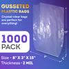APQ Supply Clear Gusseted Poly Bags, 8 x 3 x 15 Inches. Pack of 1000 Side Gusseted Plastic Bags with Open Top. Crystal Clear Baggies for Treats. Tear-Resistant 2 Mil Polyethylene Flat Bottom Bag view 2