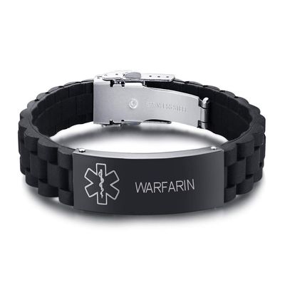 XUANPAI WARFARIN Silicone Medical Alert ID Bracelet Emergency Wristband for Men,Adjustable
