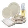 " OCCASIONS " 200 Piece set (25 Guests)-Vintage Wedding Party Disposable Plastic Plates & cutlery -25x10.25''+ 25x7.5'' +Gold Silverware+ Gold Rim Cups + Napkins (Portofino Plain Ivory) view 1