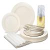 " OCCASIONS " 200pcs set (25 Guests)-Heavyweight Wedding Party Disposable Plastic Plate Set -25 x 10.5'' + 25 x 7.5'' + Silverware + Cups +linen like paper Napkins (Plain Ivory) view 1