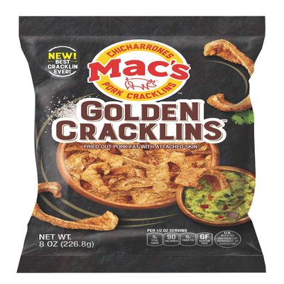 Macs Golden Cracklin - Crunchy Low Carb Snack, Cracklin / Crackling Curls (8oz, 8-Pack)