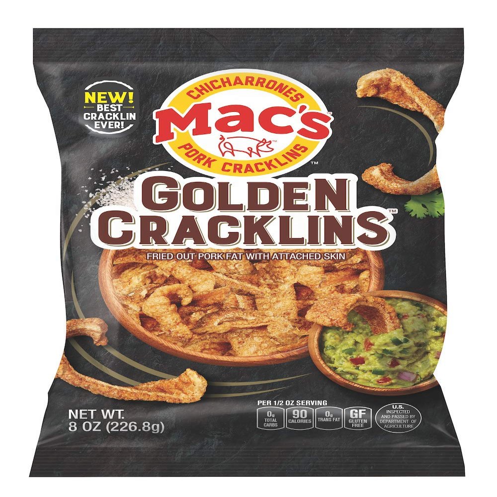 Macs Golden Cracklin - Crunchy Low Carb Snack, Cracklin / Crackling Curls (8oz, 8-Pack)