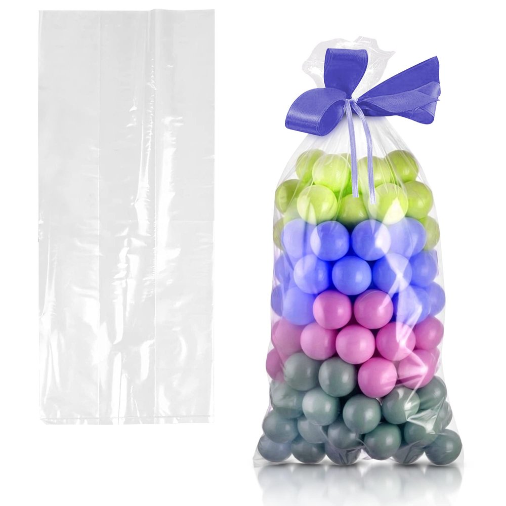 APQ Supply Clear Gusseted Poly Bags, 8 x 3 x 20 Inches. Pack of 1000 Side Gusseted Plastic Bags with Open Top. Crystal Clear Baggies for Treats. Tear-Resistant 2 Mil Polyethylene Flat Bottom Bag