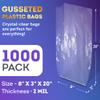 APQ Supply Clear Gusseted Poly Bags, 8 x 3 x 20 Inches. Pack of 1000 Side Gusseted Plastic Bags with Open Top. Crystal Clear Baggies for Treats. Tear-Resistant 2 Mil Polyethylene Flat Bottom Bag view 2
