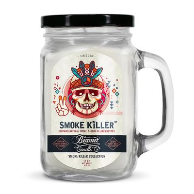 Smoke Killer Candle  Odor Eliminating, Strong Scent  Clean Fresh Scent with Light Floral Notes  Long Lasting 90 Hour Burn  Large 12oz Mason Jar  Made in USA  Beamer Candle Co.