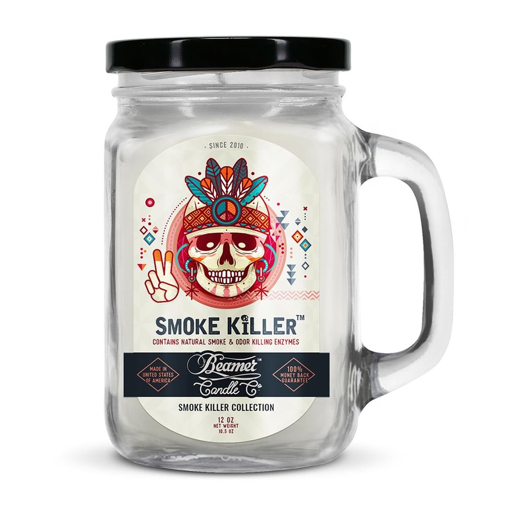 Smoke Killer Candle Odor Eliminating, Strong Scent Clean Fresh Scent with Light Floral Notes Long Lasting 90 Hour Burn Large 12oz Mason Jar Made in USA Beamer Candle Co.