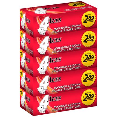 4 Aces - RYO Regular Filter Tubes, 100mm - 5 Boxes with 200 Tubes Each