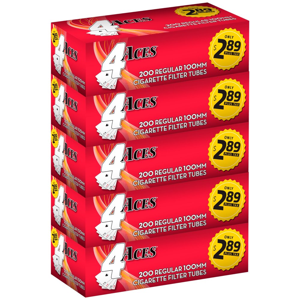4 Aces - RYO Regular Filter Tubes, 100mm - 5 Boxes with 200 Tubes Each