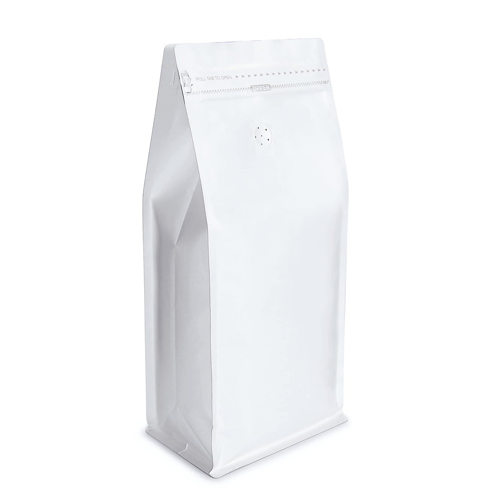 White Kraft Paper Stand Up Coffee Bag/Flat Bottom Coffee Pouch with One Way Degassing Valve and Reusable Side Zipper(Pull Tab to Open) (35oz, 2.2lb, 50 Pieces)