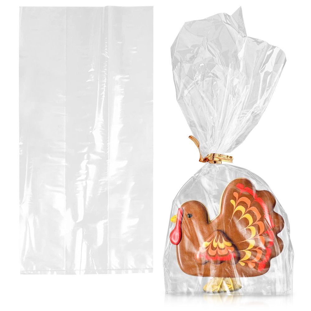 APQ Clear Gusseted Poly Bags, 4 x 2 x 8 Inches. Pack of 100 Waterproof Side Gusseted Plastic Bags with Open Top. 2 Mil Thick Flat Bottom Clear Bag for Packaging Popcorn, Cookies, Bread