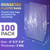 APQ Clear Gusseted Poly Bags, 4 x 2 x 8 Inches. Pack of 100 Waterproof Side Gusseted Plastic Bags with Open Top. 2 Mil Thick Flat Bottom Clear Bag for Packaging Popcorn, Cookies, Bread view 2
