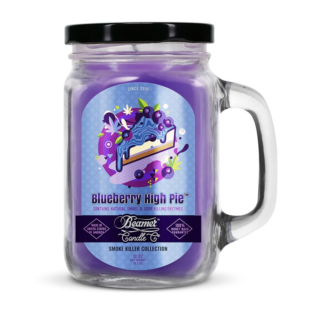 Blueberry High Pie Candle  Odor Eliminating, Strong Scent  Blueberry Pie with Baked Pastry  Long Lasting 90 Hour Burn  Large 12oz Mason Jar  Made in USA  Beamer Candle Co.