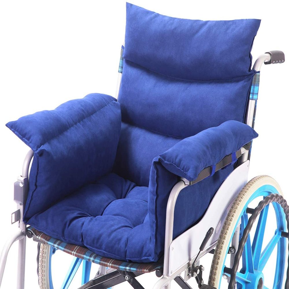 Trendcode Wheelchair CushionsPressure Pain Relief Accessories with Armrest Covers. Supports Coccyx & Back, Non-Slip. Fits 18" Wheelchair with Full Arms, Blue.