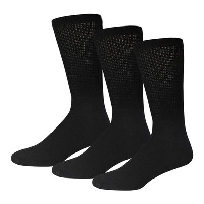 3 Pairs of Cotton Diabetic Neuropathy Crew Socks (9-11, Fits Men's Shoe Size 7-9.5, Black)
