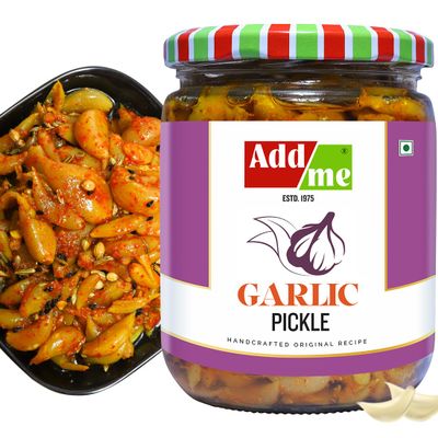 Add me Garlic Pickle 500G Glass Pack Lassan lahsun ka achar, tangy and delicious