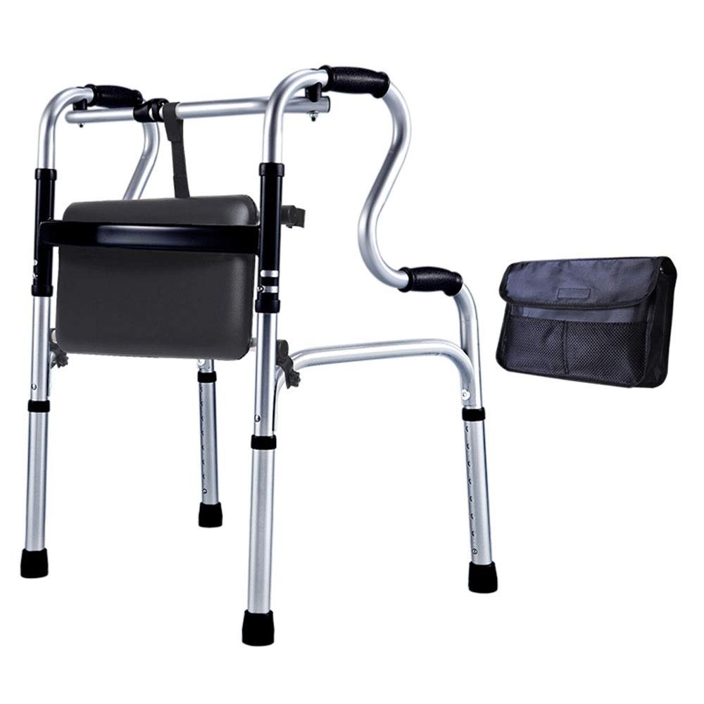 Rollator Walker Medical Walker for Seniors,Compact Folding Aluminium Walker with PU Seat Hight Adjustable Lightweight Walking Frame (Color : Without Wheel)