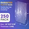 APQ Supply Clear Gusseted Poly Bags, 12 x 8 x 30 Inches. Pack of 250 Side Gusseted Plastic Bags with Open Top. Crystal Clear Baggies for Treats. Tear-Resistant 2 Mil Polyethylene Flat Bottom Bag view 2