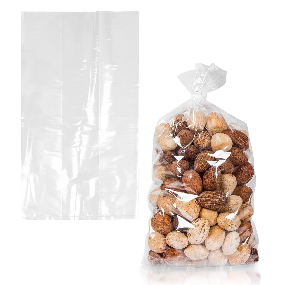 APQ Supply Clear Gusseted Poly Bags, 4 x 2 x 10 Inches. Pack of 1000 Side Gusseted Plastic Bags with Open Top. Crystal Clear Baggies for Treats. Tear-Resistant 2 Mil Polyethylene Flat Bottom Bag