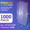 APQ Supply Clear Gusseted Poly Bags, 8 x 4 x 20 Inches. Pack of 1000 Side Gusseted Plastic Bags with Open Top. Crystal Clear Baggies for Treats. Tear-Resistant 2 Mil Polyethylene Flat Bottom Bag view 2
