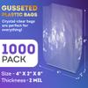 APQ Supply Clear Gusseted Poly Bags, 4 x 2 x 8 Inches. Pack of 1000 Side Gusseted Plastic Bags with Open Top. Crystal Clear Baggies for Treats. Tear-Resistant 2 Mil Polyethylene Flat Bottom Bag view 2