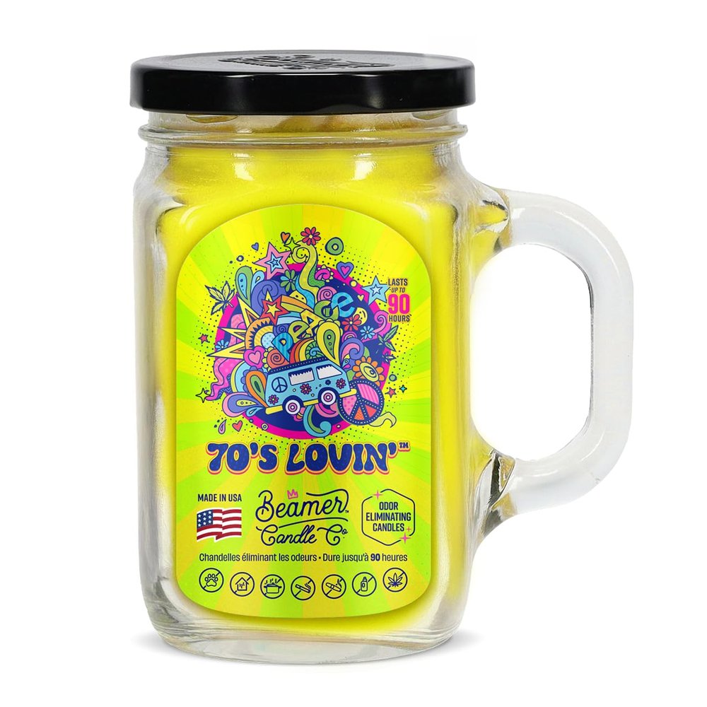 70s Lovin Candle  Strong Scent  Blood Orange with Sweet Citrus  Long Lasting 90 Hour Burn  Large 12oz Mason Jar  Made in USA  Beamer Candle Co.