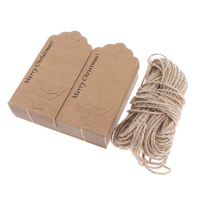 100pcs Merry Christmas Gift Tags Kraft Paper Tags Price Tags Labels Hang Tags with Jute Twine Hanging Gift Wrap Tags Cards Label Xmas Tree Decor - Brown
