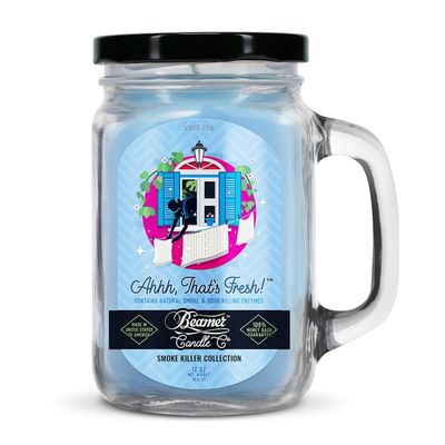Ahhh, Thats Fresh Candle  Strong Scent  Fresh Linen & Clean Cotton  Long Lasting 90 Hour Burn  Large 12oz Mason Jar  Made in USA  Beamer Candle Co.