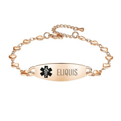 LinnaLove Heart Medical alert bracelet for Women Fashion Medical ID bracelets with Free engravingRose gold-ELIQUIS 