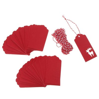 100pcs Christmas Gift Tags Kraft Paper Tags Xmas Deer Elk Hang Tags with Jute Twine Hanging Gift Wrap Tags Cards Label Xmas Tree Decor - Red