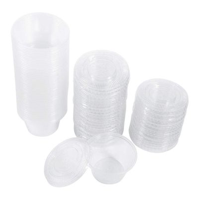 Hongzer Food Service Disposable Cups, 50Pcs Disposable Plastic Clear Sauce Chutney Cups Boxes With Lid Take Out Containers(2oz)