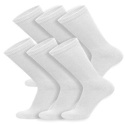 6 Pairs of Cotton Diabetic Neuropathy Crew Socks (9-11, Fits Men's Shoe Size 7-9.5, White)
