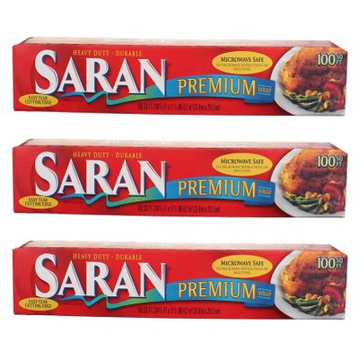 Saran Premium Plastic Wrap, 100 Sq Ft (Pack of 3)