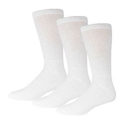 3 Pairs of Cotton Diabetic Neuropathy Crew Socks (9-11, Fits Men's shoe size 7-9.5, White)