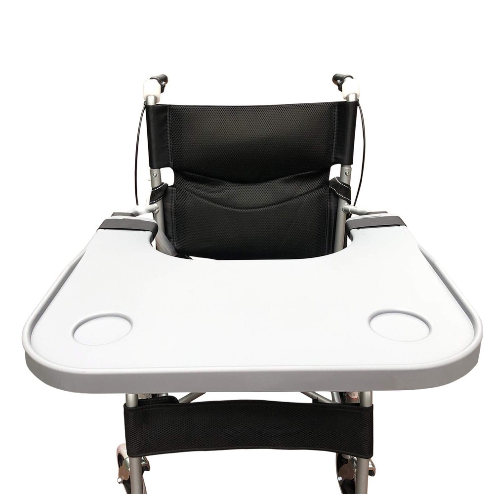 Wheelchair Tray Table with Cup Holder, Removable Lap Tray, Portable Wheelchair Desk Accessories for Eating, Reading, Resting, Fits Width of Armrests of 16" - 20", Gray