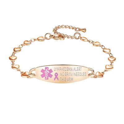 LinnaLove Heart Medical alert bracelet for Women Fashion Medical ID bracelets with Free engravingRose gold-NO BP/IV/NEEDLES THIS ARM