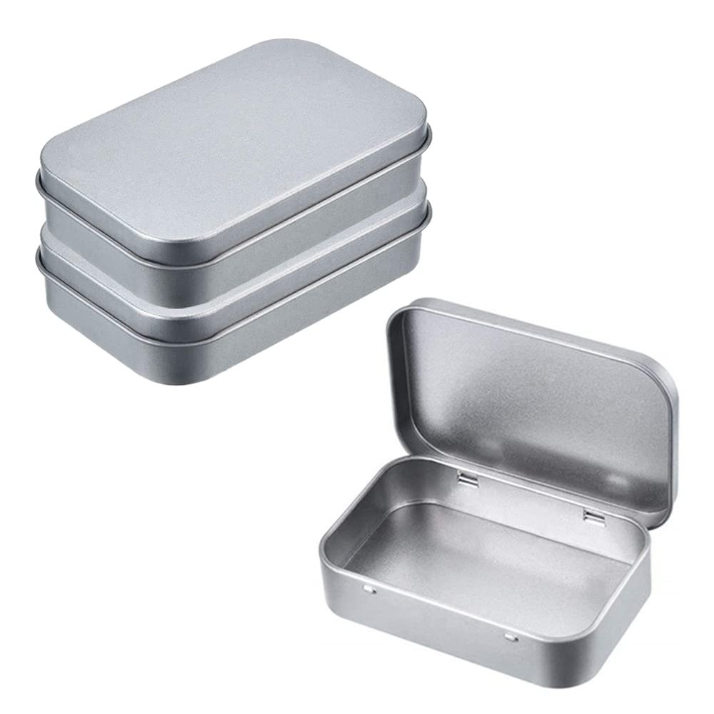 AKOAK 3 Pcs 3.7 x 2.4 x 0.8 Inches Silver Rectangular Empty Hinged Tins Box Containers for First Aid Kit,Survival Kits,Storage,Herbs,Pills,Crafts and More